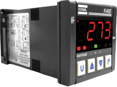 Coel K48E  Controle ON-OFF ou PID com auto-tune. -Trabalha com sinal de entrada de termoelementos tipo J, K, S, R, T ou termoresistência Pt100