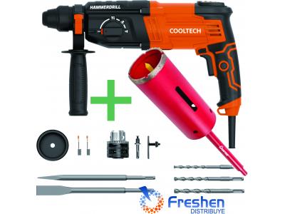 Taladro Rotopercutor Cooltech HM-LN2603     1050 W  3 Joule  con Mechas - Mandril - Cincel + COPA Cooltech diametro 65mm largo 150mm + Eje 100 mm