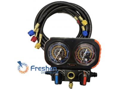 Manifold Cuadrado R-32 R-410 R-22 R-134 con Mangueas 150 cm  cooltech