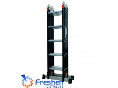 Escalera De Aluminio Articulada 4x5  6 MT  COOLTECH Hasta 150kg Negra  HVJ-45T Peso 15.3 Kg